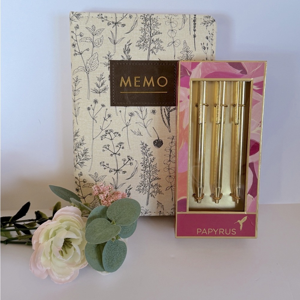 Papyrus Gold Pens with Floral Memo Set